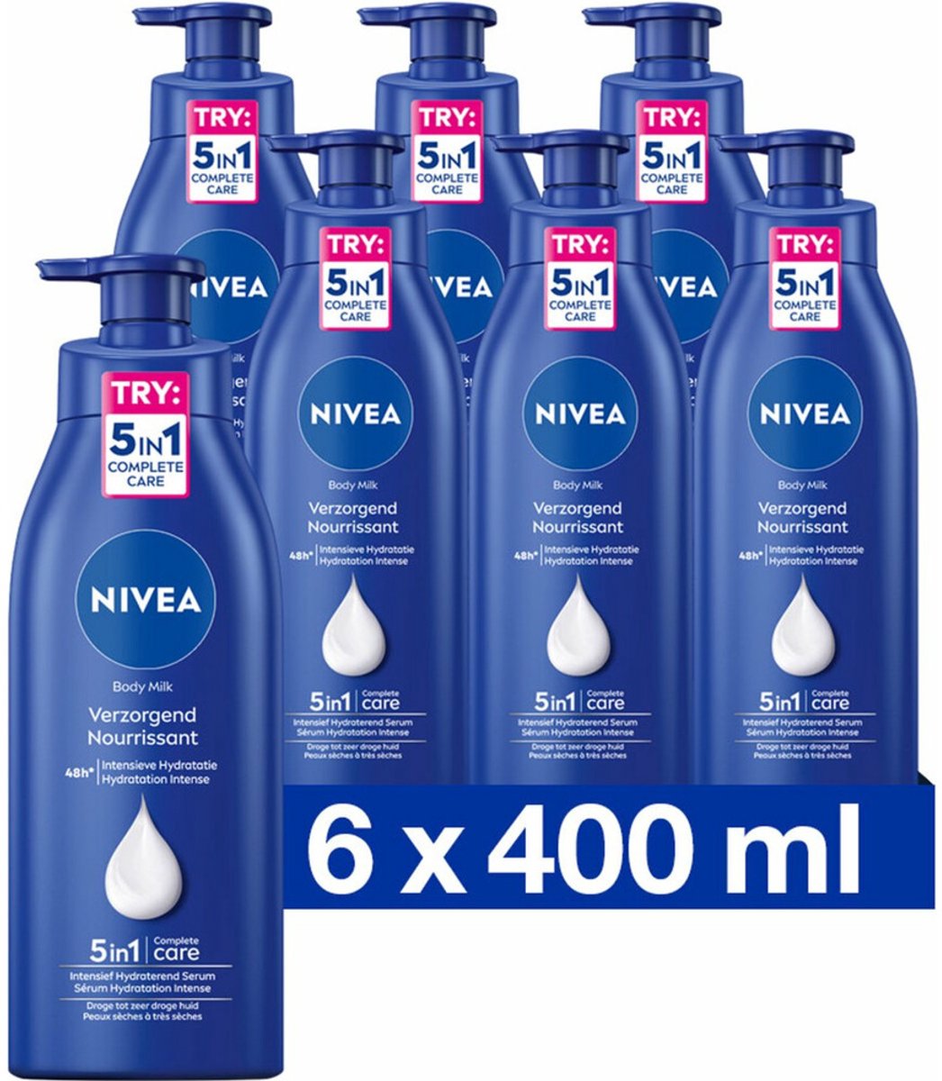 NIVEA Bodymilk Verzorgend met pomp - 6 x 400 ml - Voordeelverpakking