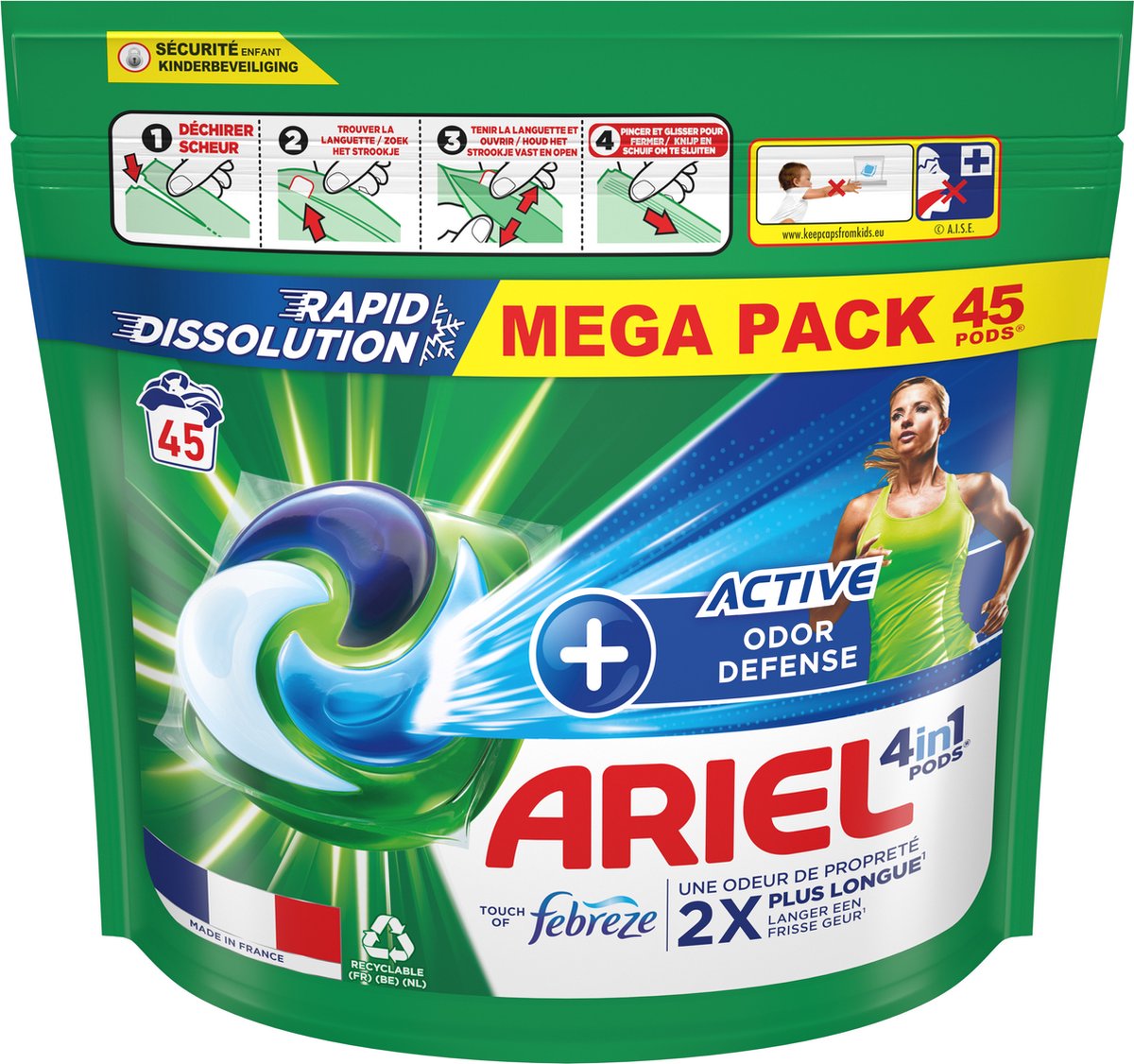 Ariel 4in1 Wasmiddel Pods + Actieve Geurbestrijding - 45 Wasbeurten