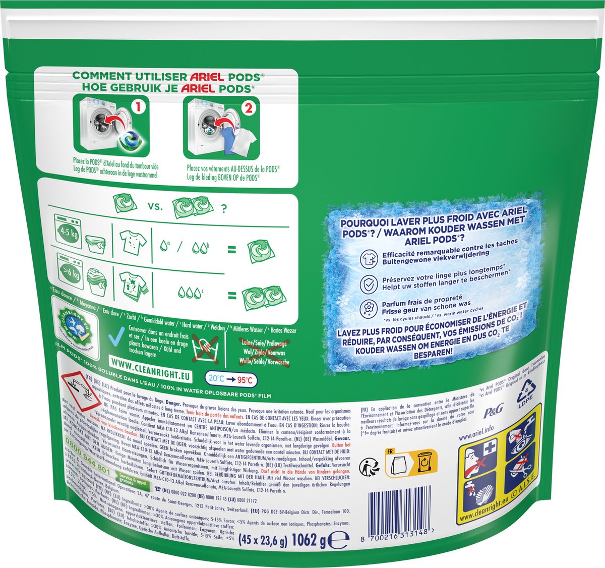 Ariel 4in1 Wasmiddel Pods + Actieve Geurbestrijding - 45 Wasbeurten