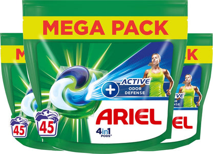 Ariel 4in1 Wasmiddel Pods +Active Odor Defense - Vleugje Ambi Pur - 3x45 Capsules