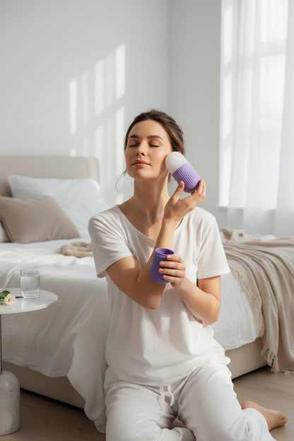 Gezicht ijs roller – Gezicht Ijsroller - Ijs contouren – face icing – face ice contouring – ice skin care – Paars