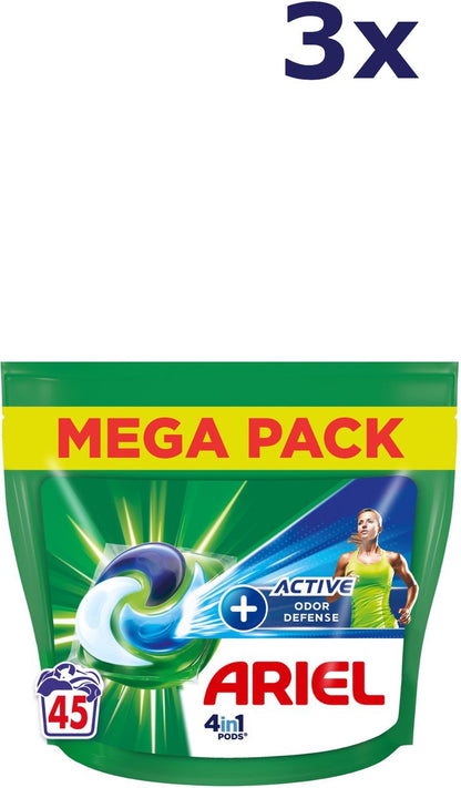Ariel 4in1 Wasmiddel Pods +Active Odor Defense - Vleugje Ambi Pur - 3x45 Capsules